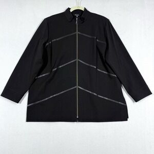 Misook Jacket Womens XL Black Ponte Knit Faux Leather Detail Full Zip Hanger